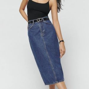 Reformation Jayde High Rise Denim Midi Skirt